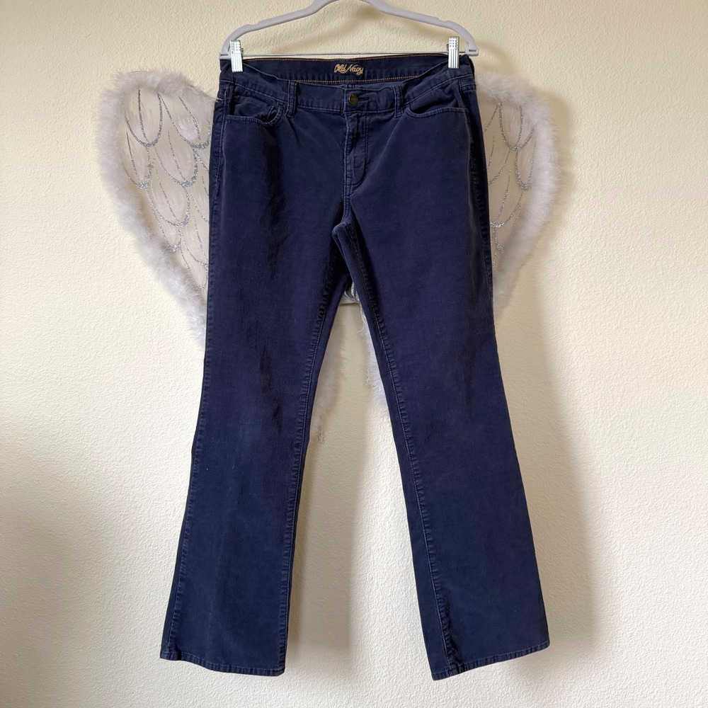 Y2K 2000s Corduroy Bootcut Pants Navy Blue Cargo‎ Pockets twilightcore stretchy